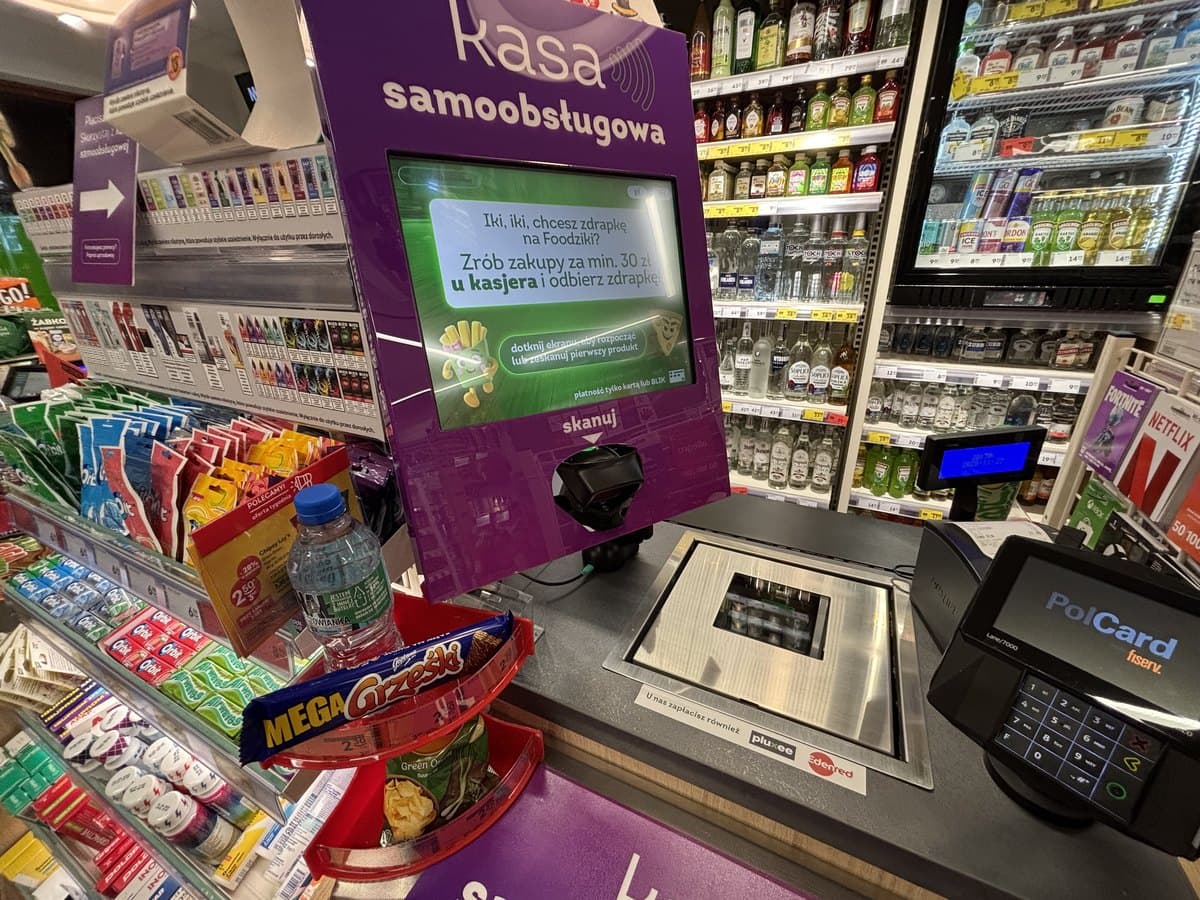 Self-checkout station inside a convenience store